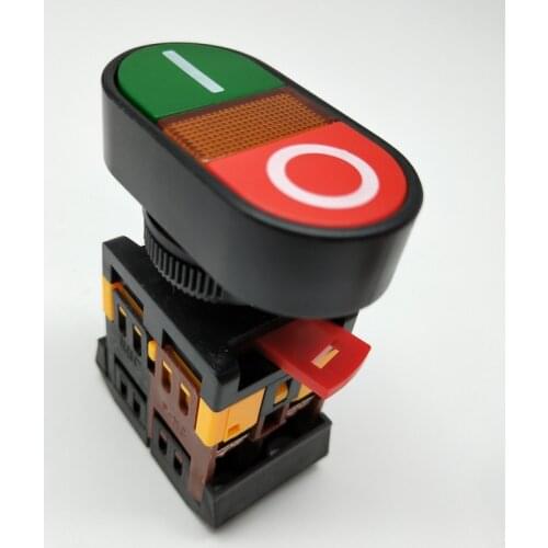 22mm/25mm 220V AC ON/OFF START STOP 1 NO NC 2 buttons APBB-22N Momentary double head Push Button Switch With LIGHT