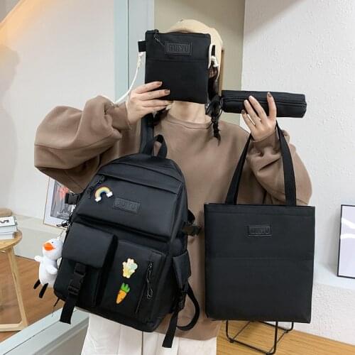 4 Pcs Sets Canvas Schoolbags for Teenage Girls Women Backpack Kids Primary School Bag College Student Laptop Backpacks Purse Bag