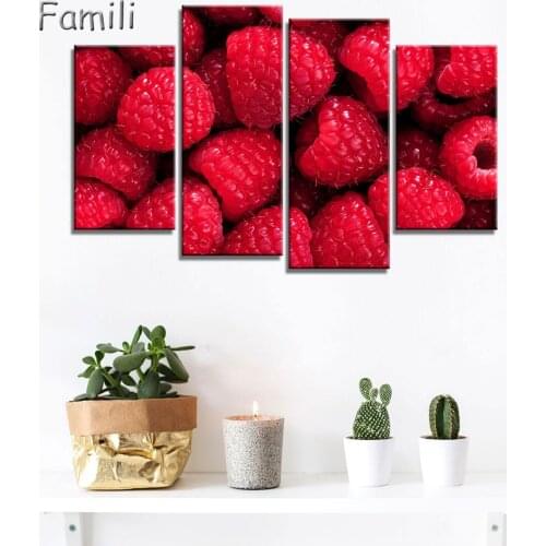4pcs Fruit Restaurant Paintings, Food Wall Art, Chocolate Modern Picture, Minimalist Decoration Canvas Prints, Home Kitchen Deco