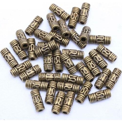 50Pcs 8x3mm Antique Silver Gold Tone Column Tube Spacer Metal Tibetan Beads Needleworks For DIY Bracelets Jewelry Making Finding