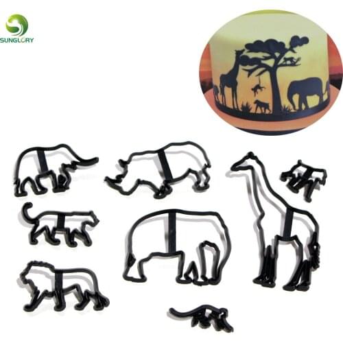 8PCS Animal Cookie Cutter Plastic Elephant Lion Giraffe Leopard Fondant Cutter Safari Silhouette Cake Mold Cake Decorating Tools