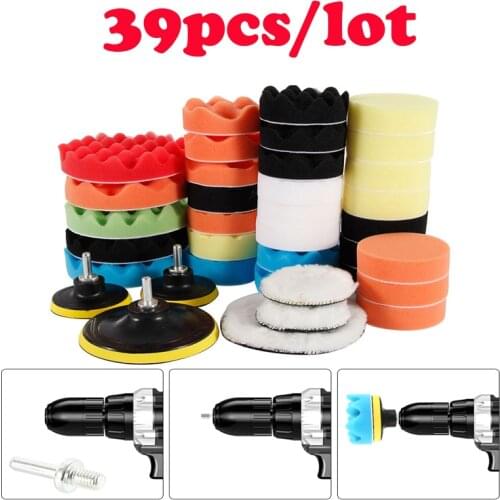 39pc Car Polishing Disc Self-Adhesive Buffing Waxing Sponge Wool Wheel Polishing Pad Sponge Wheel For Car Polisher Drill Adapter