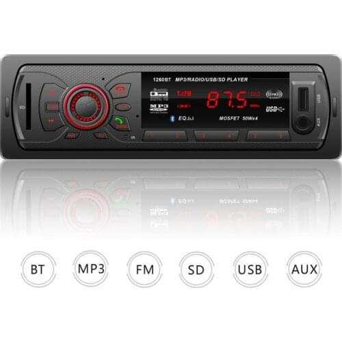 10pcs 12V 1 DIN In Dash Bluetooth Auto Car Radio Stereo MP3 Audio Player FM Aux Input Receiver Support USB 1260bt