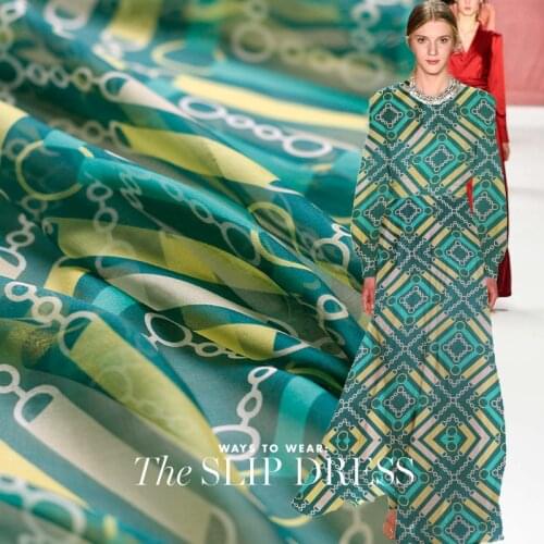White waxberry 6momme green button printed chiffon 100% silk garment materials summer dress shirt clothe fabrics Freeshi