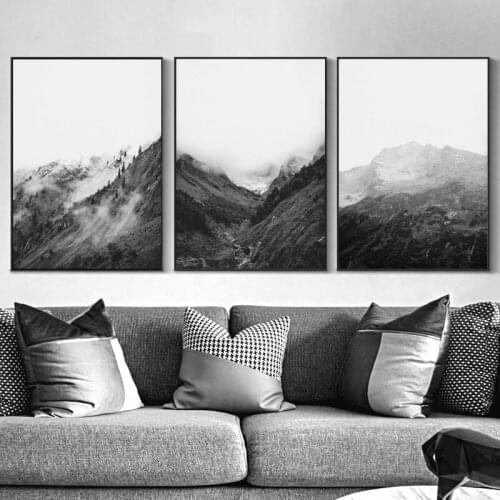 Black and White Mountain Landscape Photography Posters and Prints Nature Wall Art Canvas Painting Pictures for Living Room Decor