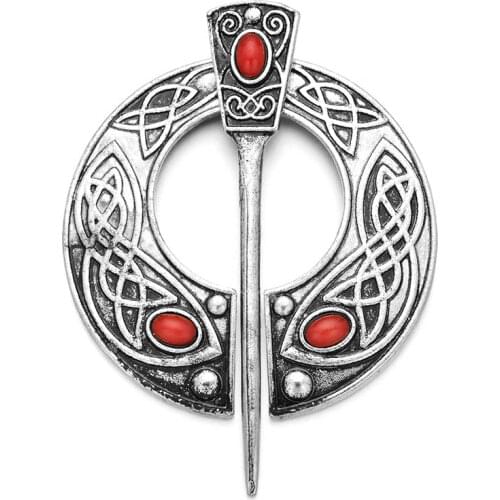 Ancient Silver Color Carved Viking Brooch Collar Badge Cloak Pin Penannular Cloak Clasp Pin Brooch Norse Viking Style Accessorie