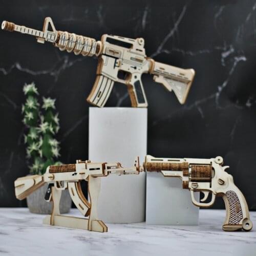 Wooden Diy Jigsaw Puzzle Toys Laser Cutting Assembly Gun Model Kit Handmade Montessori Educational Creative Children Toys Gifts