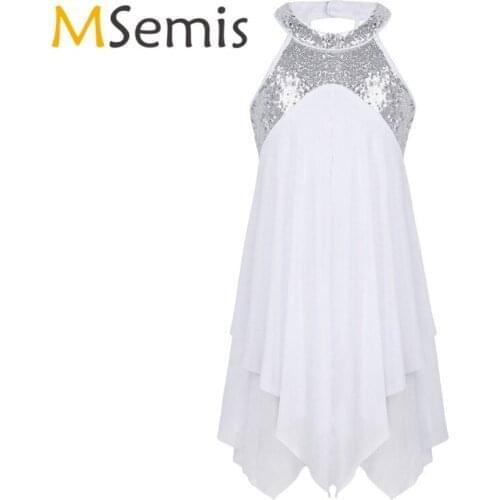 Kid Girls Ballet Leotard Dress Halter Sequins Criss cross Back Ballet Dress for Lyrical Modern Contemporary Dress Ballroom Dance