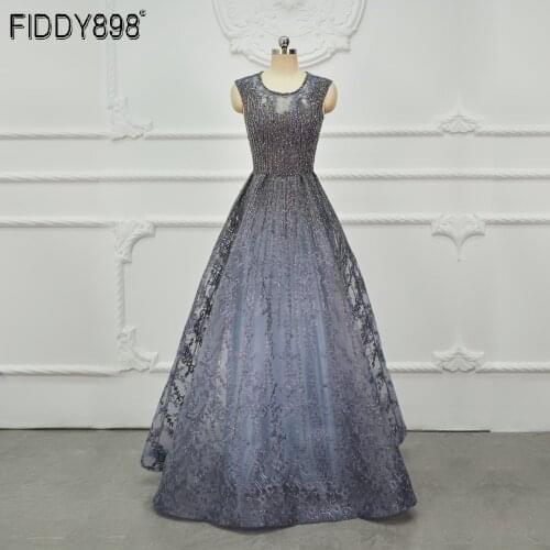 Long Evening Dresses For Women 2020 Elegant Lace Party Gowns A-Line Vestido Largo Formal Dubai Beaded Dress OEV-L4258
