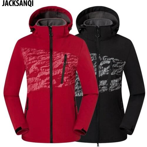 JACKSANQI Womens Hiking Softshell Jackets Fleece Outdoor Sports Windbreaker Camping Trekking Climbing Skiing Female Coats RA362