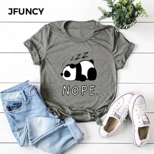 JFUNCY Plus Size Women T Shirt Lovely Panda T-Shirt Summer Cotton O Neck Short Sleeve Tees New Female Casual Shirts Harajuku Top