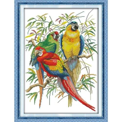 Joy sunday Scarlet Macaw DIY Hand Embroidery Cross Stitch Kits Patterns Printed Canvas Needlework Set Animal 14CT Home Decor