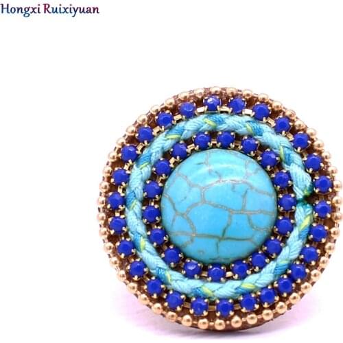 Fashion ring bohemian retro pattern rings for women delicate rhinestone fashion ring leather adjustable handmade finger jewelry