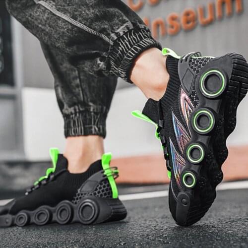 Summer Platform Mens Casual Sneakers Breathable Mesh Lace Up Sneakers Blue Men Clunky Sneaker Elasticity Soft Mens Sport Shoes