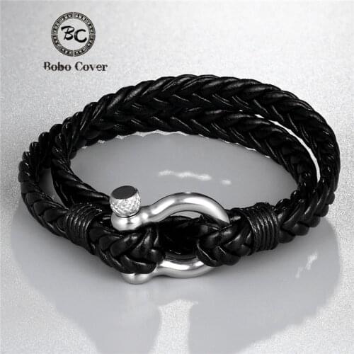 Fashion Black Weave PU Leather Stainless steel Buckle Bracelet men Couple Multilayer Wrap Bracelets women Jewelry homme Pulseras
