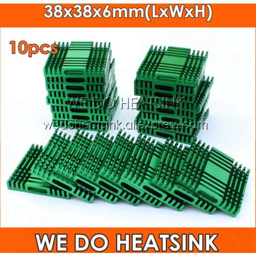 WE DO HEATSINK Square 10pcs 38x38x6mm Cooling Radiator Green Aluminum Heat Sink 38x38x6mm for South / North Bridge Chipset