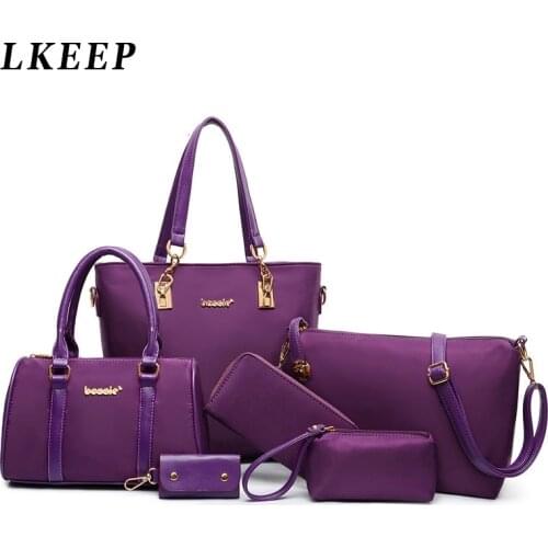 6 Pcs / Set Fashion Women Composite Bags PU Leather Diamond lattice Print Women Handbag Shoulder Bag Wallets Purse Key Bag Set