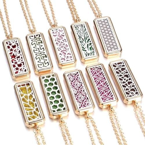 New Vintage Square Aroma Locket Necklace Gold Magnet Stainless Steel Aromatherapy Essential Oil Diffuser Perfume Locket Jewelry