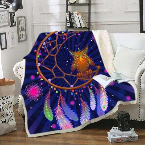 Feather Sherpa Blanket 3D Print Owl Weighted Blanket For Kids Adults Fleece Blanket Picnic Travel Throw Blanket Home Blanket