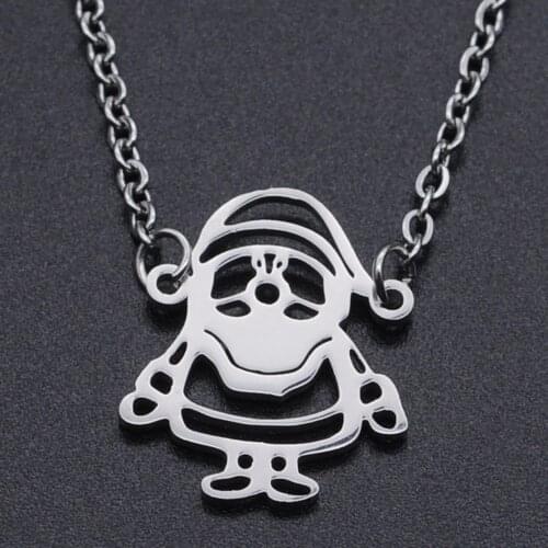 Christmas Santa Claus Stainless Steel Charm Necklace for Women Wholesale Dropshipping Dainty Steel Necklaces