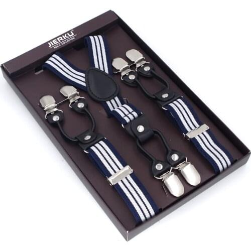 JIERKU Suspenders Mans Braces 6 Clips Black Leather Suspensorio Trousers Strap Father/Husbands Gift Without Box 2.5*120cm
