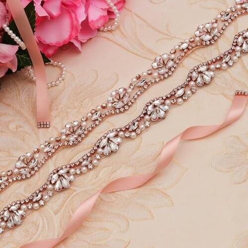 Crystal Beading Wedding Belt Bridal Belts Rhinestones Sash For Bridal Accessories Silver Gold and Rose Gold Applique with Ribbon