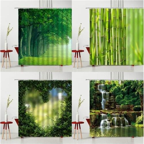 Modern 3D Printing Forest Shower Curtain Green Plant Tree Landscape Bath Curtain With Hooks For Bathroom Waterproof Scenery