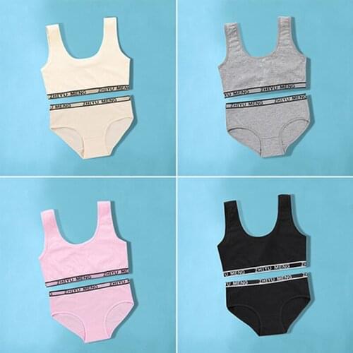 Teen Girls Bra Panties Sets Puberty Sports Underwear Training Bra Wireless Teenager Briefs Vest Brassiere Puberty Clothing