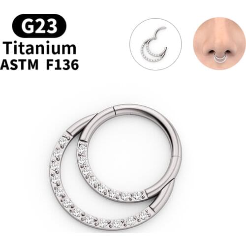 G23 Titanium Zircon Moon Nose Rings Hoop Clicker Segment Ear Tragus Cartilage Earring Lip Nostril Helix Piercing Septum Rings