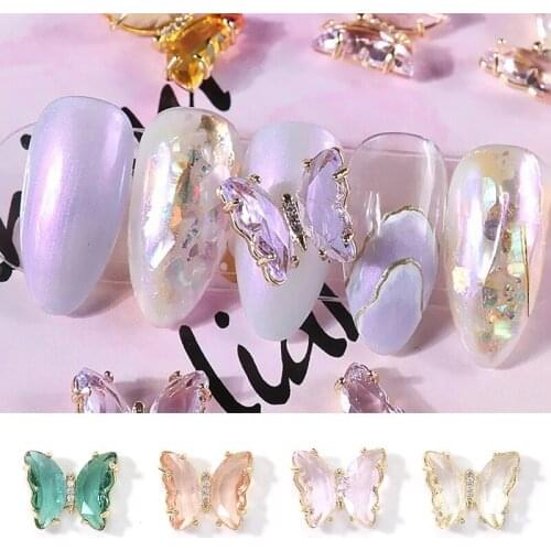 CHNRMJL 10Pcs/Pack Zircon Butterfly Nail Art Crystal Rhinestones Alloy DIY 3D Shiny Glass UV Gel Decorations Nails Accessories