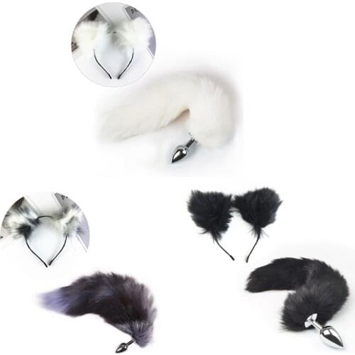 Exercise Training Tools for Men Women Artificial Tail and Ear Metal Plug Couple Game Cosplay Beginner
