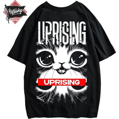 UPRISING Oversize Cat Print Black T-shirts Top Women Loose Tees Harajuku Casual O-neck Short Sleeve T-shirts