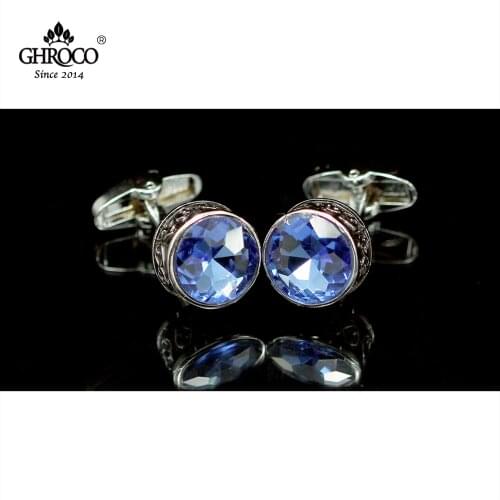 CHROCO High-Quality Exquisite Blue Rond Acrylic Classic French Shirt Cufflinks Fashion Luxury Gift for Business Men and Wedding