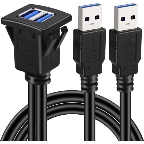 1M/2M Socket Cable USB 3.0 Auto Car Flush Mount Male to Female Extension Cord Dashboard Panel Square Audio Line for Motorcycle