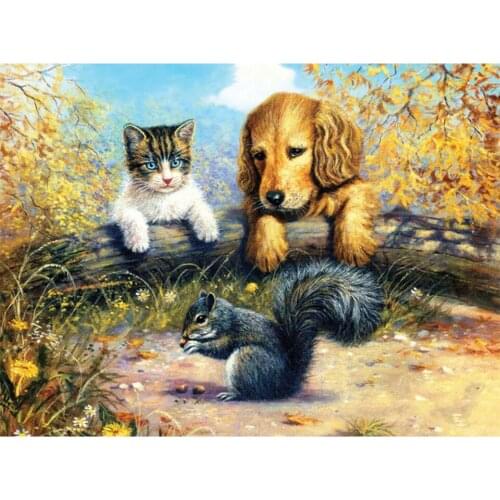 Yujohom Diy Diamond Mosaic Cat and Dog Diamond Painting Animal Full Square Drill Diamond Embroidery Squirrel Hobbies and Crafts