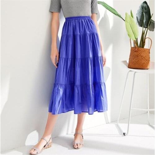 2020 Women Summer Long Skirts High Waist Solid Ruffles Bohemian Long Skirts Holiday Beach Maxi Skirts Plus Size M-7XL