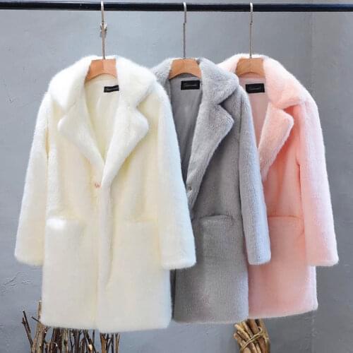 Bella Philosophy 2020 Women Mink Faux Fur Coat Solid Female Turn Down Collar Winter Warm Fake Fur Lady Coat Casual Jacket