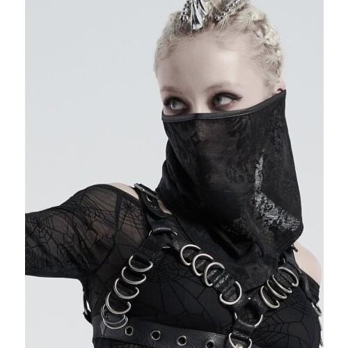 PUNKRAVE Womens Gothic Breathable Jacquard Triangular Facecloth Knitted Adjustable Strap Daily Scarf