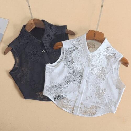 Women Cotton Embroidered Fake Collar Plus Size Blouse Tops Detachable Shirt Collar False Collar Lapel Blouse Clothes Accessories