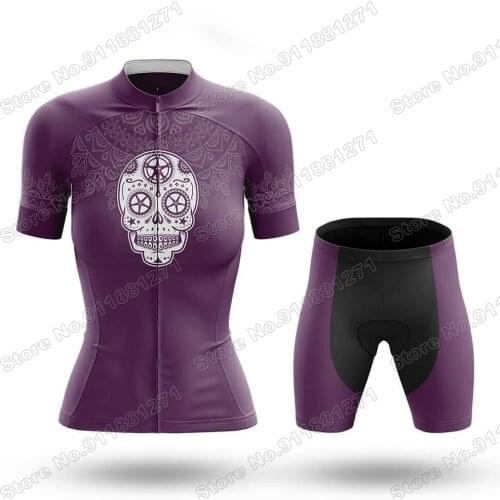 Bike Skull Women 2021 Cycling Jersey Set Summer Bicycle Clothing Road Bike Shirts Suit Bicycle Bib Shorts MTB Ropa Maillot