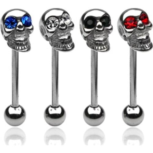 1PC Skull Piercing Tongue 316L Stainless Steel Fashion Barbell For Women Tongue Ring Body Piercing Jewelry Halloween Accessories