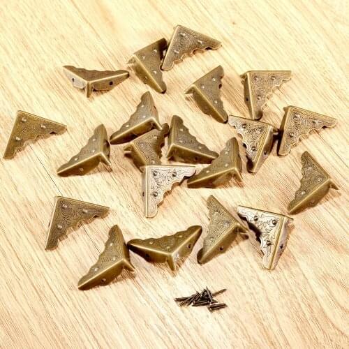 20Pcs Antique Bronze Decorative Corner Brackets Furniture Desk Jewelry Gift Box Wooden Case Feet Leg Corner Protector Edge Cover