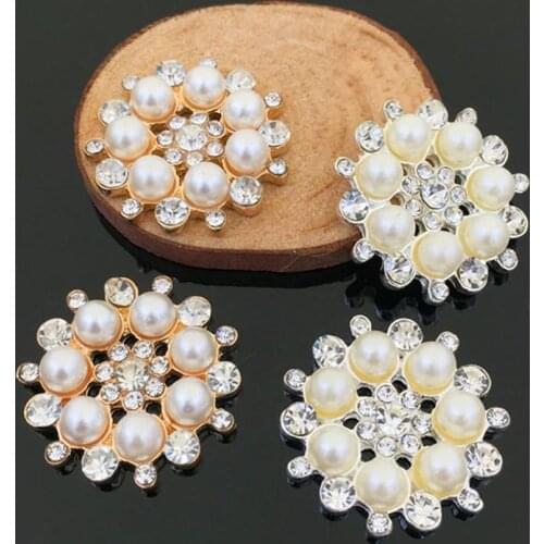 2018New 50Pcs 27mm Hollow Pearl Rhinestone Buttons for DIY Hair Accessories and Bride Holding Flowers Decoration HZ91