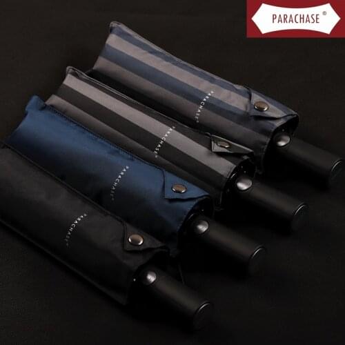 PARACHASE 3 Folding Gifts Business Men Umbrella Pongee Cloth Windprood Rainproof 102cm Pure Color Stripe