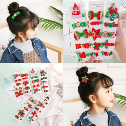 5PCS Cute Christmas tree Santa Claus star snowman Clips Girls Hair Accessories Kids Hairpins Children Headwear Baby Hair Clips