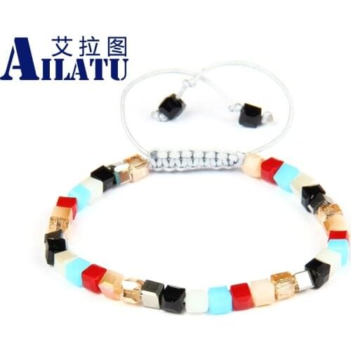 Ailatu Bling Bracelet Wholesale Bohemia Style Colorful Crystal Square Beads Braiding Friendship Bracelets Jewelry