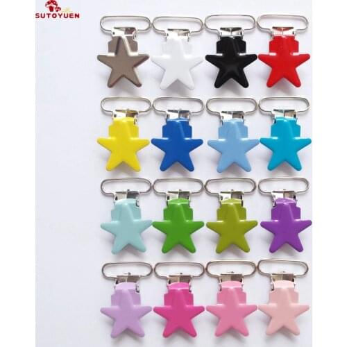 Free Shipping 32pcs 1'' 25m Lead Free Star Metal Baby Dummy Pacifier Chain Holder Binder Suspender Clips Soother Clip