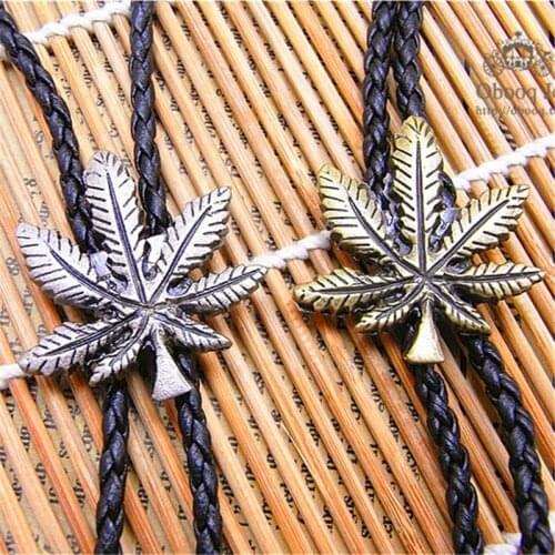 Bolo Tie Retro shirt chain The maple leaves poirot led rope leather necklace Long tie hang