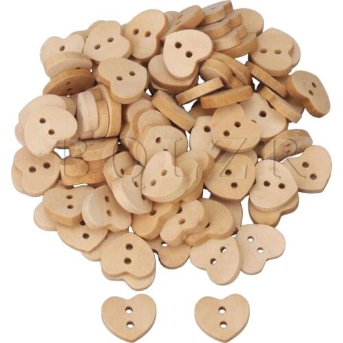 BQLZR 100 Pieces 13x15mm Wooden Heart Shape DIY Sewing Buttons with 2 Holes