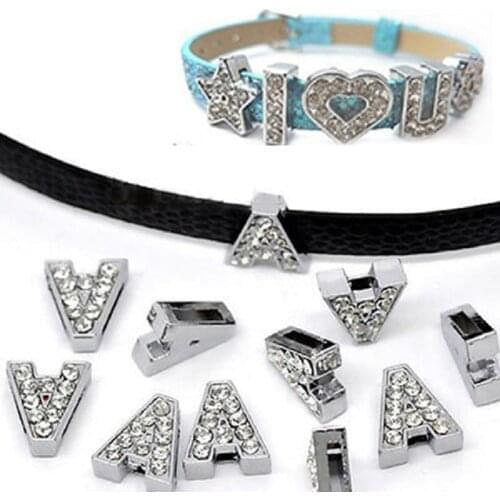 Charms Wholesale 8MM Full Rhinestone Alphabet A-Z DIY Slide Letters For Wristband & Bracelet DIY Jewelry Accessories